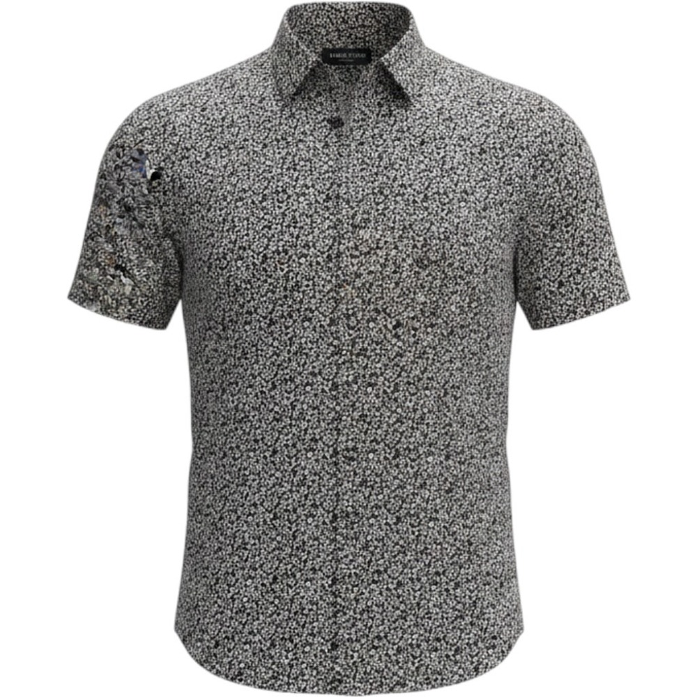Kenneth Cole New York Mens XXL Black White Star‎ Print Short Sleeve Button Down